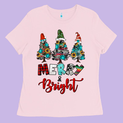 Western Trees Merry And Bright Christmas Ladies Tee Designed By Ranaportraitstore