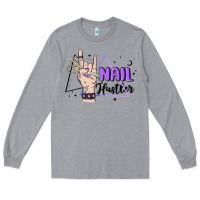 Heather Grey nail hustler Long Sleeve Tee - MaliasSmallBusiness