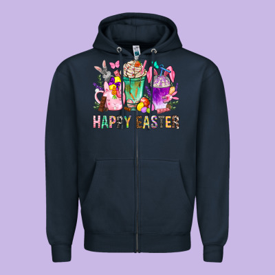 Happy Easter Coffee Cups With Bunny Zipper Hoodie Designed By Bundleandbundleshop