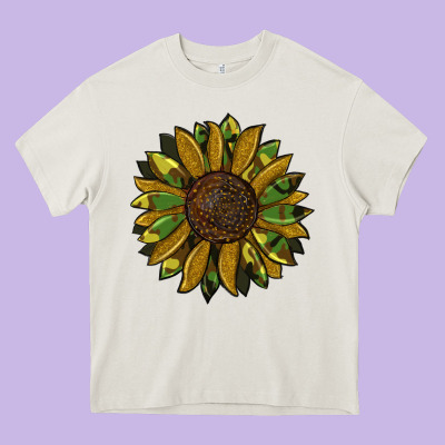 Camouflage Flitter Sunflowers Heavy Core Tee Designed By Ranaportraitstore