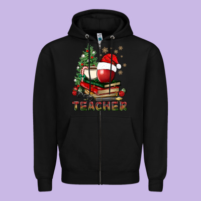 Teacher With Christmas Tree Zipper Hoodie Designed By Bundleandbundleshop