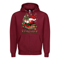 Burgundy Teacher With Christmas Tree Zipper Hoodie - BundleAndBundleShop