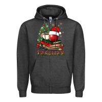 Charcoal Heather Teacher With Christmas Tree Zipper Hoodie - BundleAndBundleShop