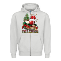 Dove Grey Teacher With Christmas Tree Zipper Hoodie - BundleAndBundleShop