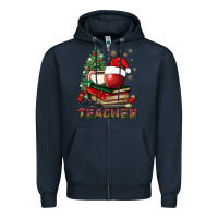 Navy Teacher With Christmas Tree Zipper Hoodie - BundleAndBundleShop