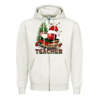 Oatmeal Heather Teacher With Christmas Tree Zipper Hoodie - BundleAndBundleShop