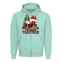 Seafoam Teacher With Christmas Tree Zipper Hoodie - BundleAndBundleShop