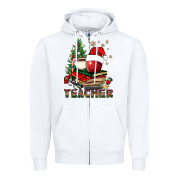 White Teacher With Christmas Tree Zipper Hoodie - BundleAndBundleShop