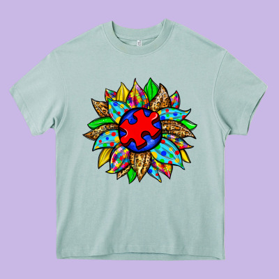 Autism Sunflower Heavy Core Tee Designed By Zillion Design Studio
