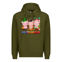 Army Green happy hallothanksmas pigs Premium Hoodie - texasbilliewilder