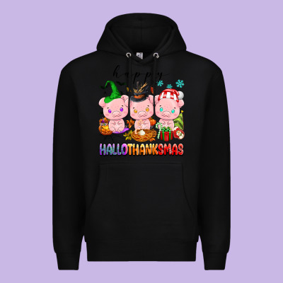 Happy Hallothanksmas Pigs Premium Hoodie Designed By Texasbilliewilder