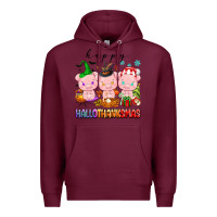 Burgundy happy hallothanksmas pigs Premium Hoodie - texasbilliewilder