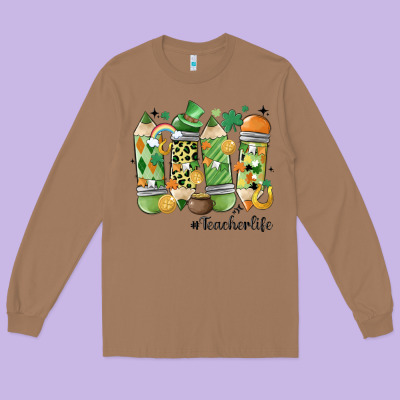Retro Patricks Day Teacher Life Long Sleeve Tee Designed By Maliassmallbusiness