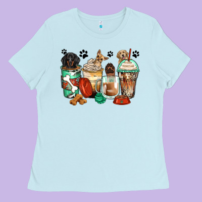 Dog Coffee Cups Ladies Tee Designed By Zillion Design Studio
