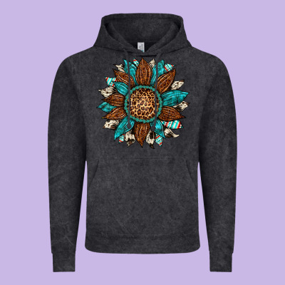 Gemstone Cowhide Leopard Turquoise Sunflower Vintage Hoodie Designed By Artiststas