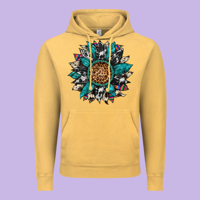 Cowhide Leopard Serape Gemstone  Sunflower Vintage Hoodie Designed By Artiststas
