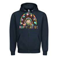 Navy Happy Easter Rainbow Zipper Hoodie - BundleAndBundleShop