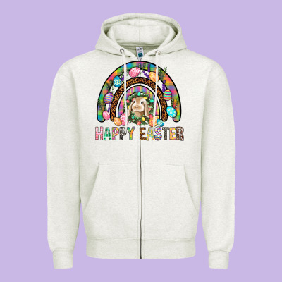 Happy Easter Rainbow Zipper Hoodie Designed By Bundleandbundleshop