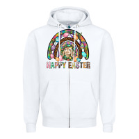 White Happy Easter Rainbow Zipper Hoodie - BundleAndBundleShop
