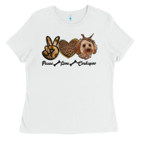 White peace love cockapoo Ladies Tee - RanaPortraitStore
