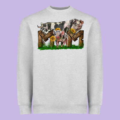 Western Mom With Spotted Pig And Baby Pig Heavyweight Sweatshirt Designed By Lillyallendesigns