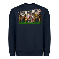 Navy Western Mom With Spotted Pig And Baby Pig Heavyweight Sweatshirt - LillyAllenDesigns