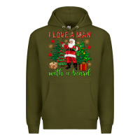 Army Green I love a man with a beard Christmas Premium Hoodie - NancyCooperArtShop