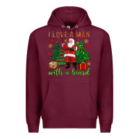 Burgundy I love a man with a beard Christmas Premium Hoodie - NancyCooperArtShop