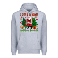 Heather Grey I love a man with a beard Christmas Premium Hoodie - NancyCooperArtShop