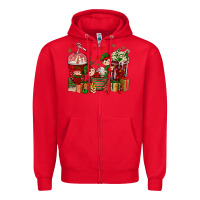 Red Elf Coffee Cups Christmas Zipper Hoodie - BundleAndBundleShop