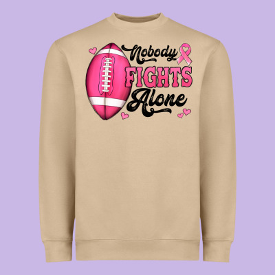 Nobody Fights Alone Pink Football Breast Cancer Awareness Heavyweight Sweatshirt Designed By Jasminsmagicworld