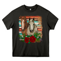 Asphalt horses with roses Heavy Core Tee - RanaPortraitStore