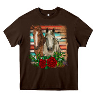 Chocolate Brown horses with roses Heavy Core Tee - RanaPortraitStore