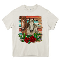 Cream horses with roses Heavy Core Tee - RanaPortraitStore