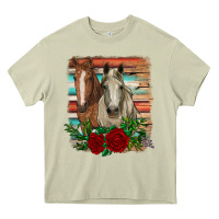 Mossy horses with roses Heavy Core Tee - RanaPortraitStore