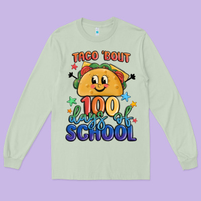 Taco Bout 100 Days Of School Long Sleeve Tee Designed By Maliassmallbusiness