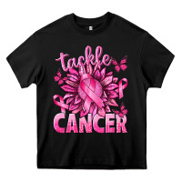 Black Tackle Cancer with Sunflower Heavy Core Tee - texasbilliewilder