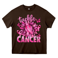 Chocolate Brown Tackle Cancer with Sunflower Heavy Core Tee - texasbilliewilder