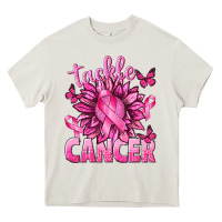 Cream Tackle Cancer with Sunflower Heavy Core Tee - texasbilliewilder