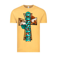 Vintage Mustard blessed cross Vintage Tee - BarkalooDesign