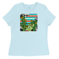 Baby Blue cactus cowhide coaster Ladies Tee - JahusDesignShop