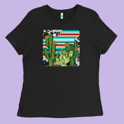 Cactus Cowhide Coaster Ladies Tee Designed By Jahusdesignshop