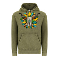 Vintage Olive bull skull gemstone cactus leopard sunflower Vintage Hoodie - Artiststas