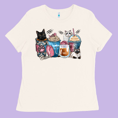 Cat Coffee Cups Ladies Tee Designed By Zillion Design Studio