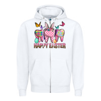 White Happy Easter Dental And Egg Zipper Hoodie - BundleAndBundleShop