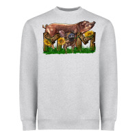 Heather Grey Western Mom With Duroc Pig And Baby Pig Heavyweight Sweatshirt - LillyAllenDesigns