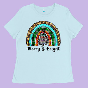 Merry And Bright Rainbow Christmas Ladies Tee Designed By Ranaportraitstore