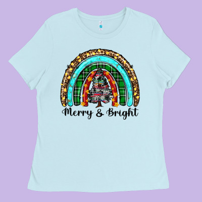 Merry And Bright Rainbow Christmas Ladies Tee Designed By Ranaportraitstore