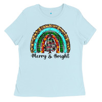 Baby Blue merry and bright rainbow christmas Ladies Tee - RanaPortraitStore