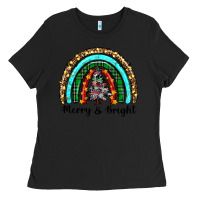 Black merry and bright rainbow christmas Ladies Tee - RanaPortraitStore